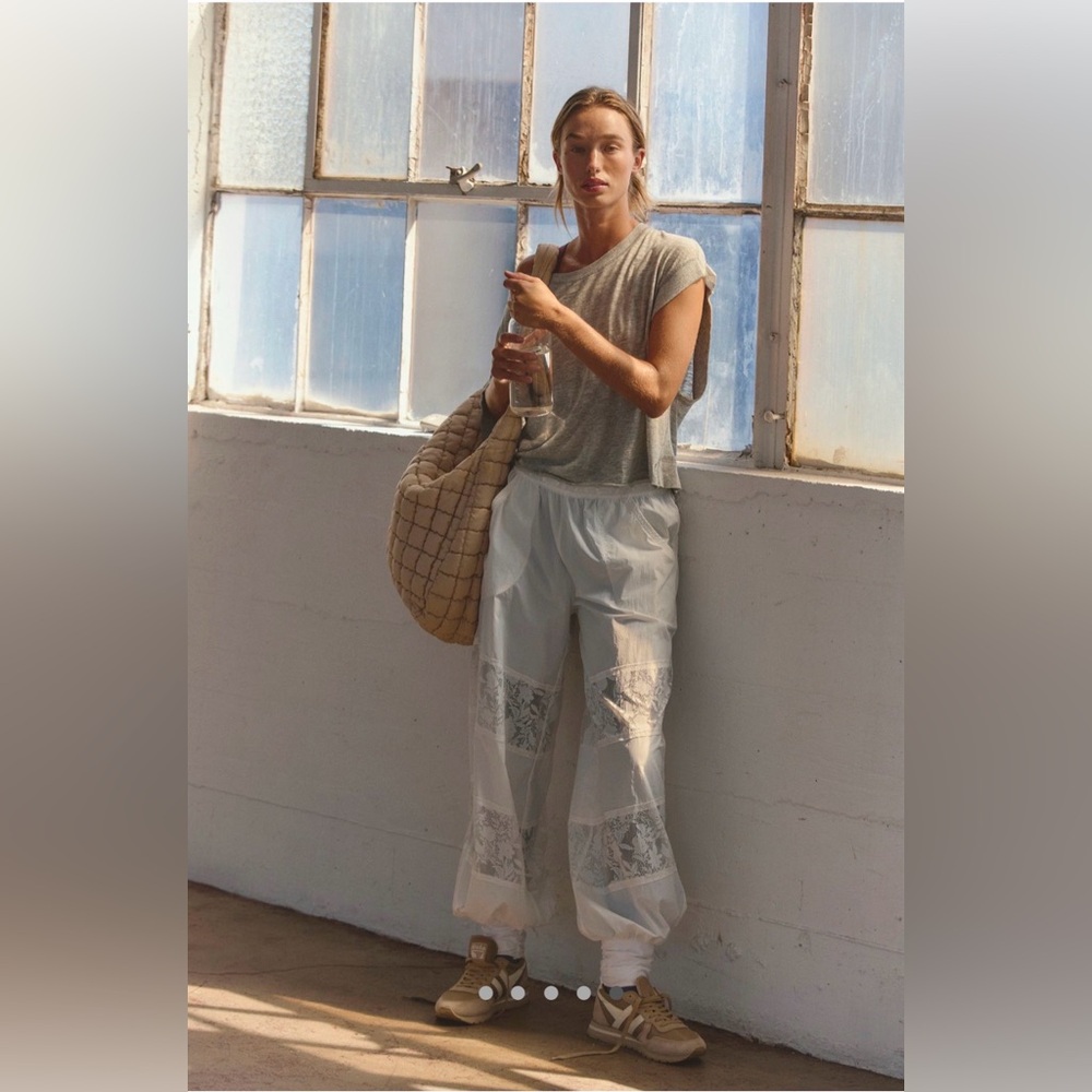 NWT Free People Counting Stars Pants White Nylon - Picture 5 of 7